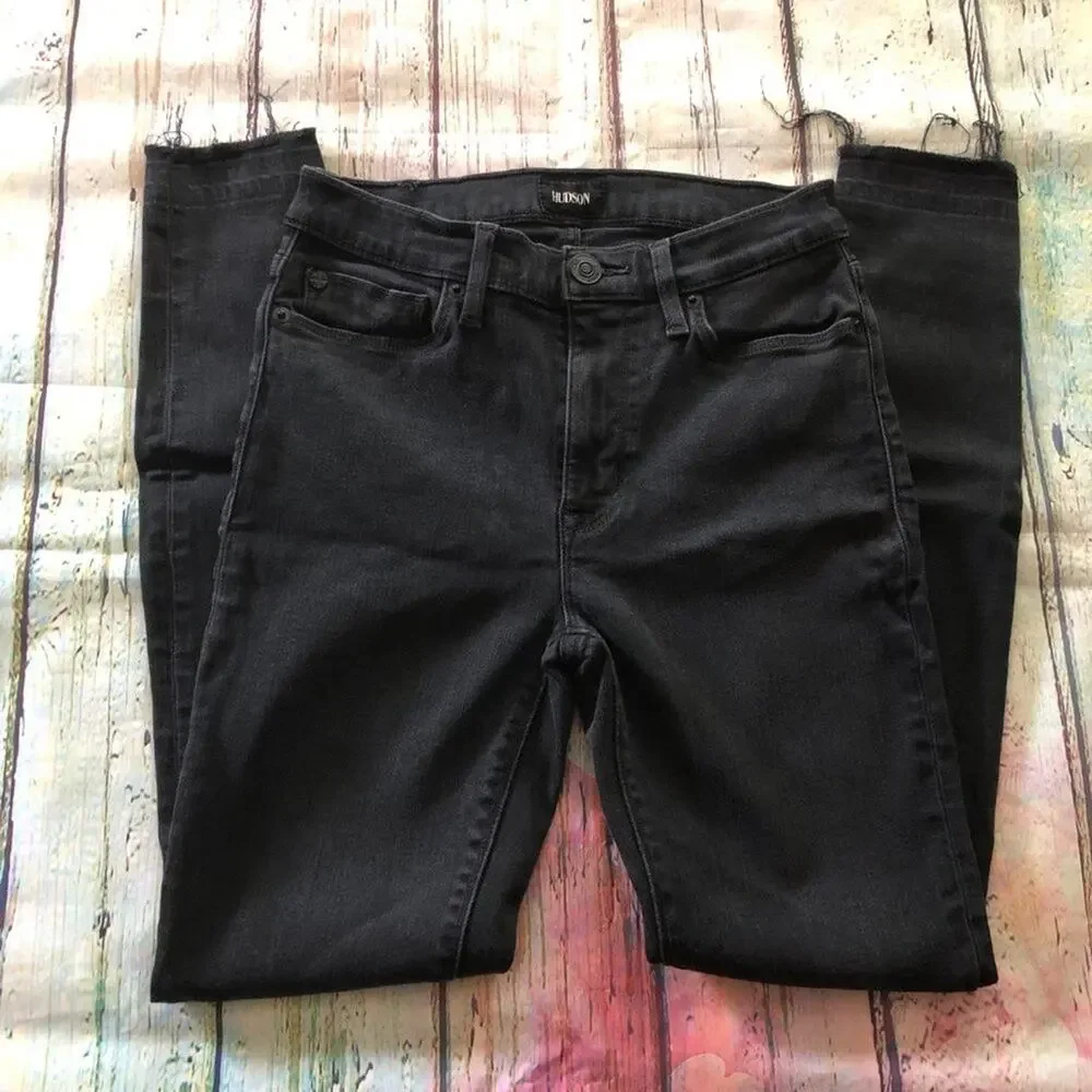 Hudson Jeans Barbara Womens 25 Black Raw Hem High Waist Skinny Casual Goth - Picture 1 of 14